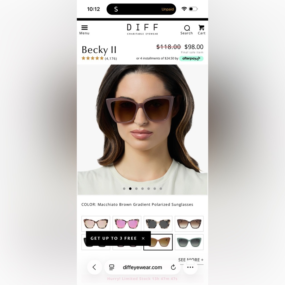 Diff Becky2 sunglasses Light neatral brown/grey Sunglasses with Black Case - Picture 2 of 8